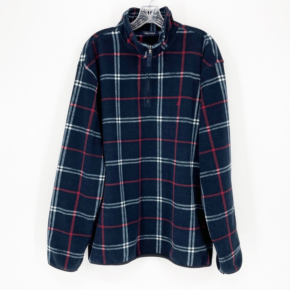 Nautica Quarter Zip Plaid Fleece Sweater Size XL